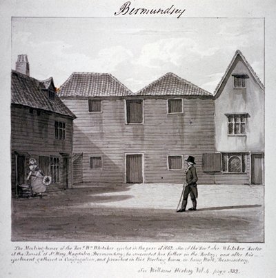 Reverend Whitakers mødehus, Long Walk, Bermondsey, London, c1828 af John Chessell Buckler