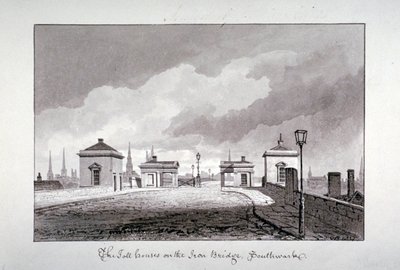 Betalingshuse på Southwark Bridge, London, 1827. af John Chessell Buckler
