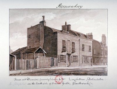 Udsigt over huse på sydsiden af Snowsfields, Bermondsey, London, 1828 af John Chessell Buckler