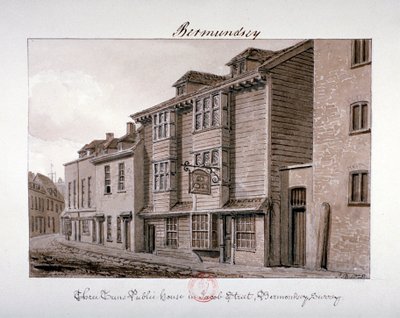 Udsigt over Three Tuns offentlige hus på Jacob Street, Bermondsey, London, 1828 af John Chessell Buckler