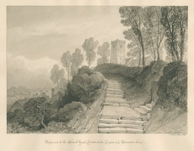 Worcestershire - Droitwich - Dodderhill Church: sepia-tegning, 1833 af John Chessell Buckler