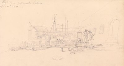 Tegning af Round Tower, havnen i Portsmouth af John Christian Schetky