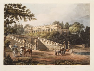 Chateau of Trianon, illustration fra Versailles, Paris og Saint Denis, pub. 1805 (akvatint) af John Claude Nattes
