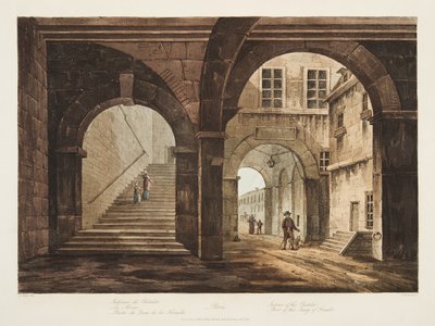 Interiør af Chatelet, del af Feraille-kajen, illustration fra Versailles, Paris og Saint Denis, pub. 1809 (akvatint) af John Claude Nattes