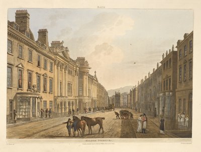 Milsom street.Bath, illustreret med en række synspunkter, fra tegningerne af J. C. Nattes; med beskrivelser til hver plade.John Claude Nattes1806 af John Claude Nattes