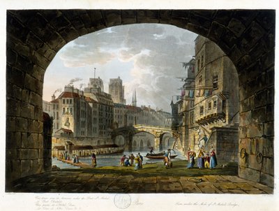 Paris: Pont de Chatelet og og Hotel Dieu - i ""Paris vu par J.C. Mattes"", red. Miller, London af John Claude Nattes