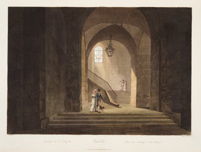 Trappe, der fører til kapellet, illustration fra Versailles, Paris og Saint Denis, pub. 1806 (akvatint) af John Claude Nattes