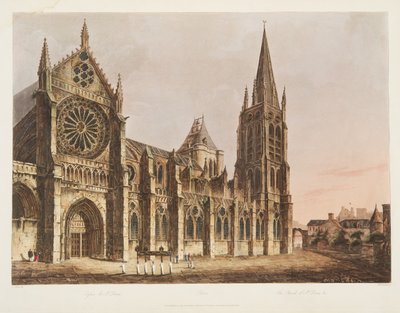 Church of St Denis, illustration fra Versailles, Paris og Saint Denis, pub. 1805 (akvatint) af John Claude Nattes