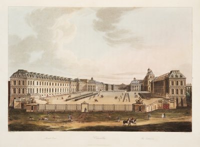Indgangen, illustration fra Versailles, Paris og Saint Denis, pub. 1805 (akvatint) af John Claude Nattes
