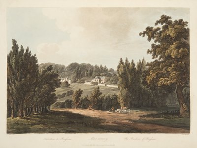 The Residence of Rousseau, illustration fra Versailles, Paris og Saint Denis, pub. 1809 (akvatint) af John Claude Nattes