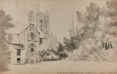 Udsigt fra haven til Henry Thorold, Esq., hans hus og Lincoln Cathedral af John Claude Nattes