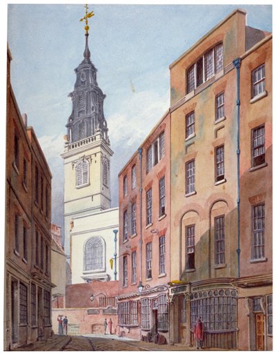 Church of St Michael, Crooked Lane og en del af Crooked Lane, City of London, c1815. af John Coney