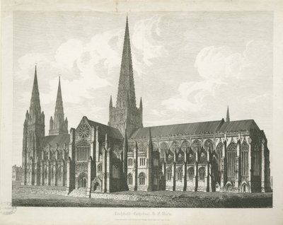 Lichfield Cathedral - South East View: gravering, nd [c 1823] (print) af John Coney