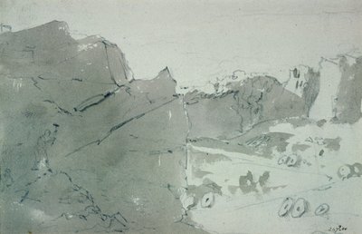 A Quarry for Mill-stones in Derbyshire, 1801 (blyant og sepia vask på papir) af John Constable