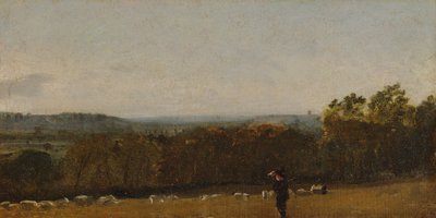 En hyrde i et landskab ser på tværs af Dedham Vale mod Langham, ca. 1811. af John Constable