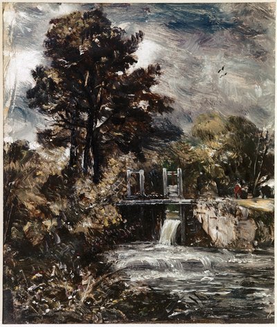 En sluse, måske på Stouren (olie på lærred af John Constable