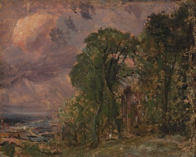 En udsigt ved Hampstead med stormfuldt vejr af John Constable