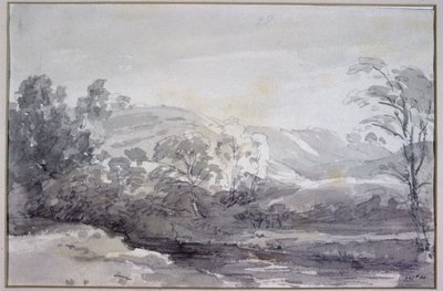 A View in Derbyshire (monokrom akvarel) af John Constable
