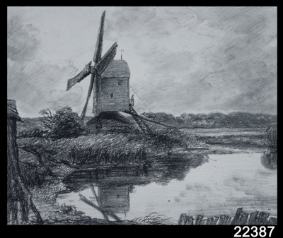 En mølle ved bredden af floden Stour (kul på papir) af John Constable