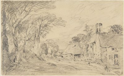 Hytte og træer af John Constable