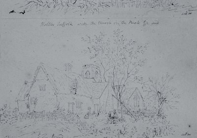 Sommerhus ved Holton med kirken i baggrunden (pen og blæk på papir) af John Constable