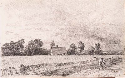 Sommerhuse og vej, Østre Bergholt, blyant af John Constable