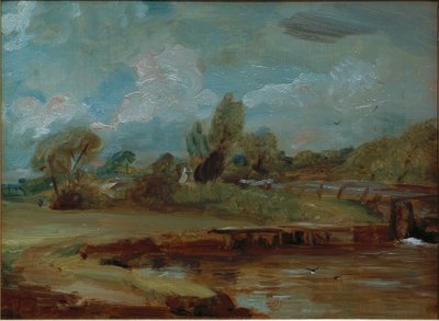Flatford Lock fra en sti ved floden af John Constable