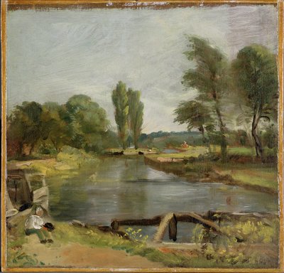 Flatford Lock, 1810-11 (olie på papir på lærred) af John Constable
