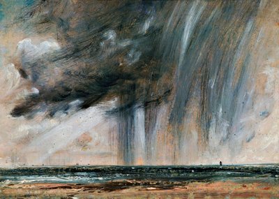 Regnstorm over havet, sølandskabsstudie med regnskyer, ca 1824-1828, af John Constable (1776-1837), olie på papir lagt på lærred, 22,2x31 cm af John Constable