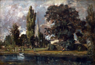 Salisbury Cathedral og Leadenhall fra floden Avon af John Constable