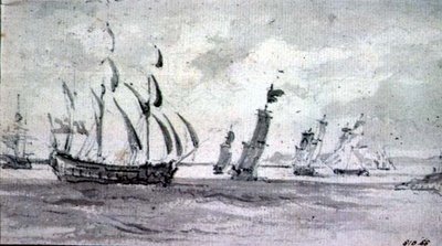 Shipping in a Breeze in the Thames or Medway (grafit på papir) af John Constable