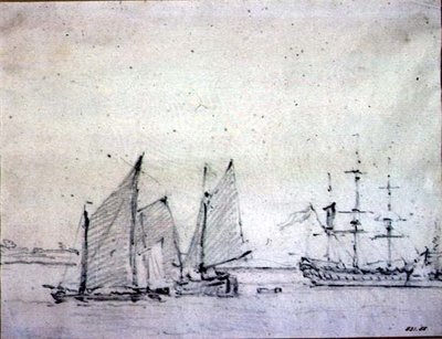 Skibsfart i Themsen (grafit på papir) af John Constable