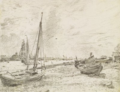 Skibsfart på Themsen, ca.1818 (grafit på papir) af John Constable