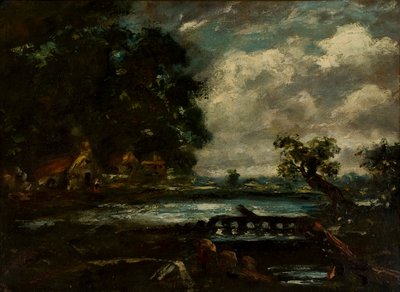Studie til "The Leaping Horse" (View on the Stour) af John Constable