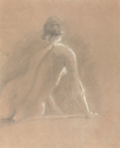 Studie af en kvindelig nøgen, set bagfra (kridt på papir) af John Constable