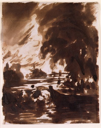 Træer og vandstrækning på Stour (brun vask) af John Constable