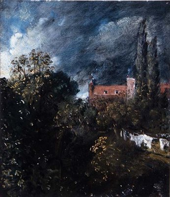 Udsigt i en have med et rødt hus bagved af John Constable