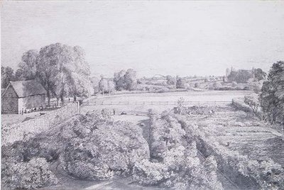 Udsigt over East Bergholt over køkkenhaven ved Golding, Constables hus af John Constable