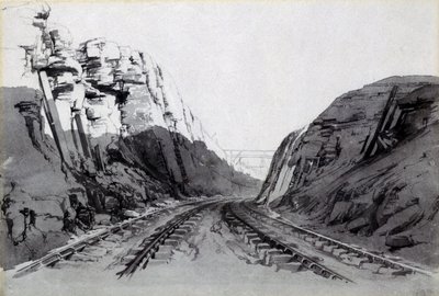 Blisworth Cutting, Northamptonshire, september 1838 (pen & blæk og vask på papir) af John Cooke Bourne