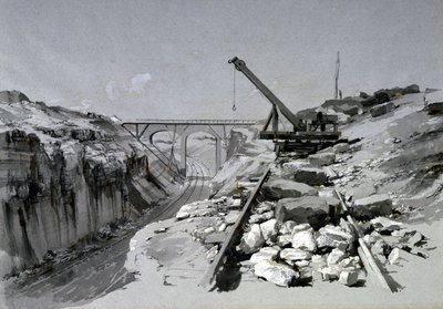 Blisworth Cutting, Northamptonshire, fra oven, 2. juli 1837 (pen & blæk og vask på papir) af John Cooke Bourne
