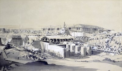 Building the Stationary Engine House, Camden Town, 26. april 1837 (pen & blæk og vask på papir) af John Cooke Bourne
