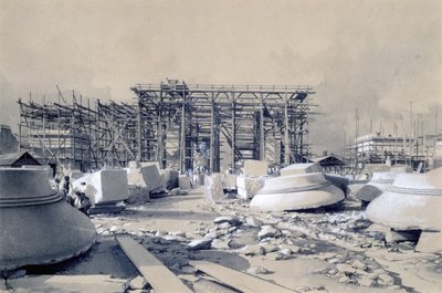 Konstruktion af Euston Arch, oktober 1837 (pen & blæk og vask på papir) af John Cooke Bourne