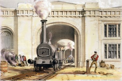 Indgang til Locomotive Engine House, Camden Town, indgraveret af kunstneren, 1839 af John Cooke Bourne