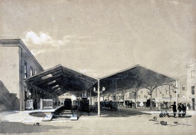 Euston Station interiør, maj 1837 (pen & blæk og vask på papir) af John Cooke Bourne