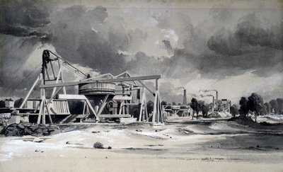 Hovedbeklædning og pumper i Kilsby Tunnel, Northamptonshire, 16. juli 1837 (pen & blæk og vask på papir) af John Cooke Bourne