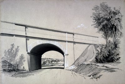 Oblique Bridge, Boxmoor, Hertfordshire, 12. juni 1837 (pen & blæk og vask på papir) af John Cooke Bourne