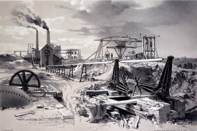 Pumper, ventilationsskakt, Kilsby Tunnel, Northamptonshire, 15. juli 1837 (pen & blæk og vask på papir) af John Cooke Bourne