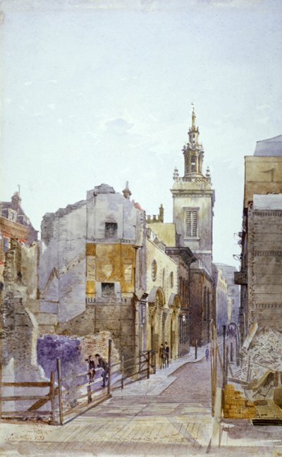 College Hill og Church of St Michael Paternoster Royal, City of London, 1883 af John Crowther