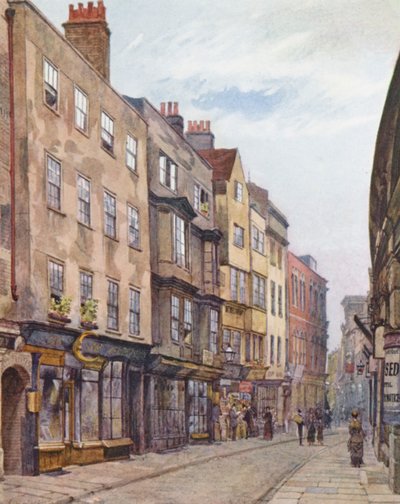 Lost London: Holywell Street, set mod vest (farvelitografi) af John Crowther
