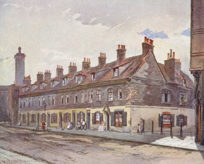Det forsvundne London: Gamle huse i Pye Street, Westminster (farvelitografi) af John Crowther